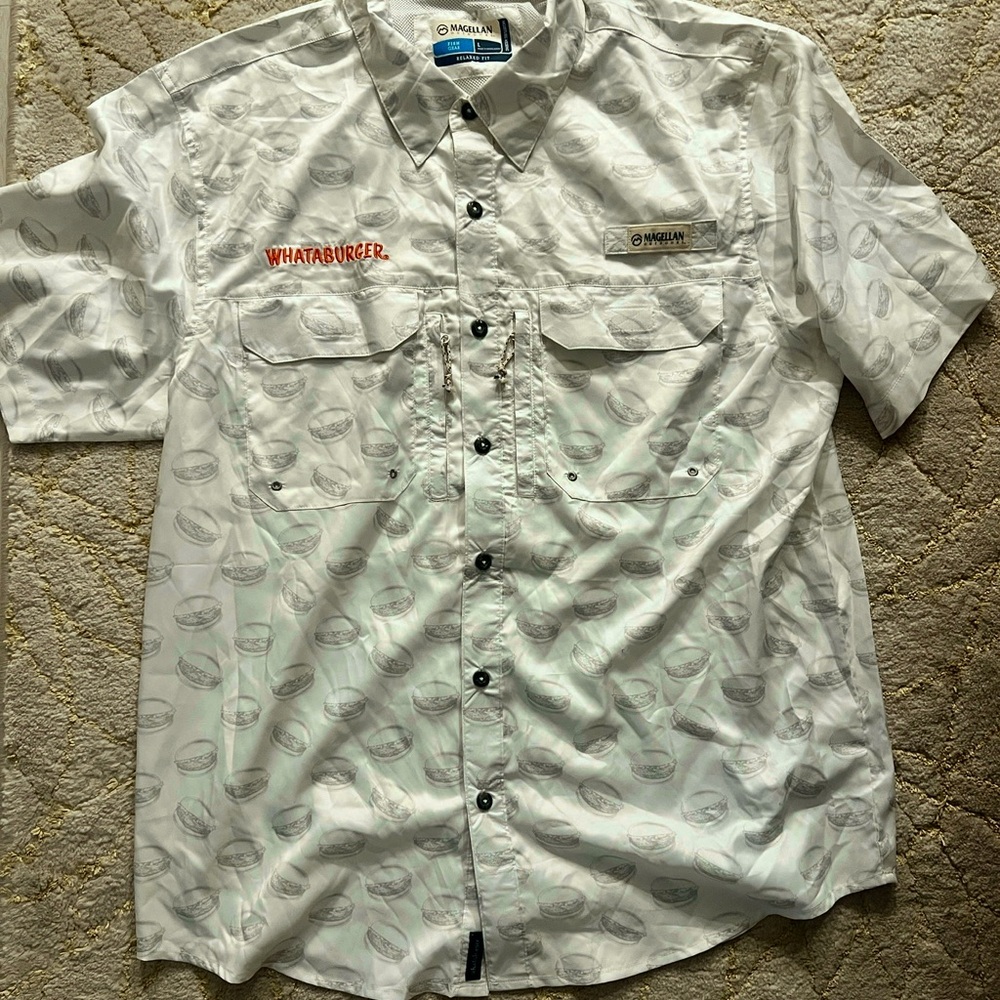 Magellan Outdoors White Patterned Button Down Shi… - image 1